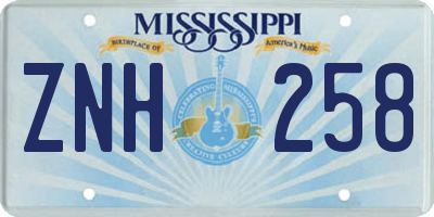 MS license plate ZNH258