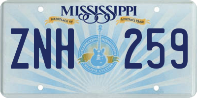 MS license plate ZNH259