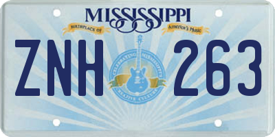 MS license plate ZNH263
