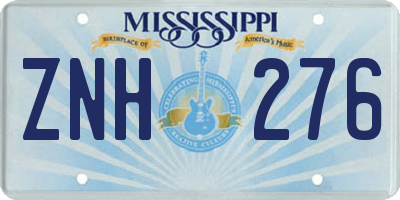 MS license plate ZNH276