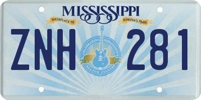 MS license plate ZNH281