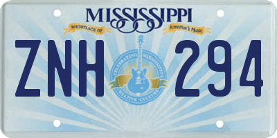 MS license plate ZNH294