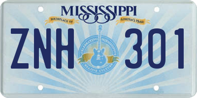 MS license plate ZNH301