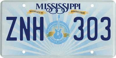 MS license plate ZNH303