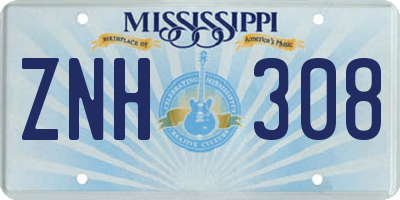 MS license plate ZNH308