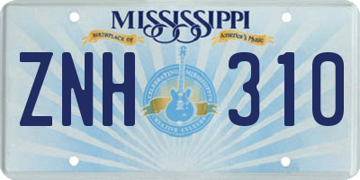 MS license plate ZNH310