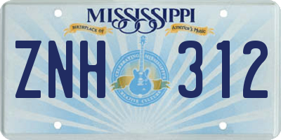 MS license plate ZNH312
