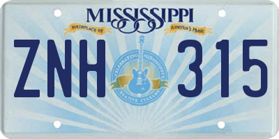 MS license plate ZNH315