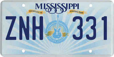 MS license plate ZNH331