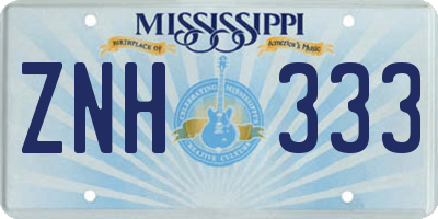 MS license plate ZNH333