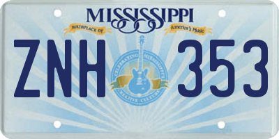 MS license plate ZNH353