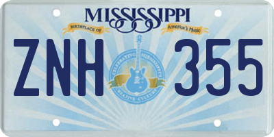 MS license plate ZNH355
