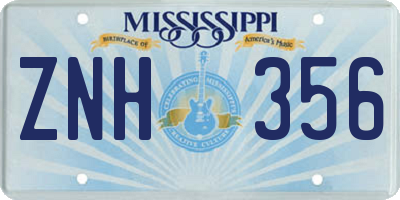 MS license plate ZNH356