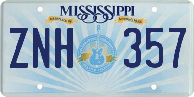 MS license plate ZNH357