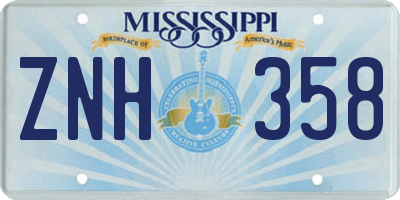 MS license plate ZNH358