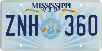 MS license plate ZNH360