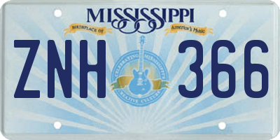 MS license plate ZNH366
