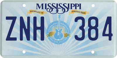 MS license plate ZNH384