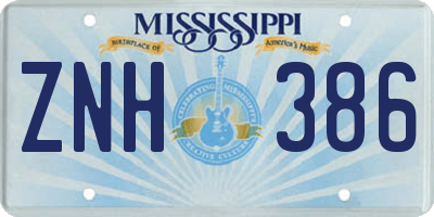 MS license plate ZNH386