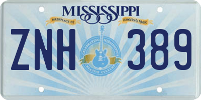 MS license plate ZNH389