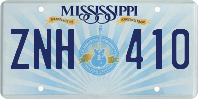 MS license plate ZNH410
