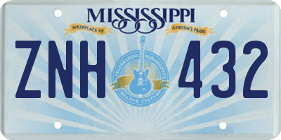 MS license plate ZNH432