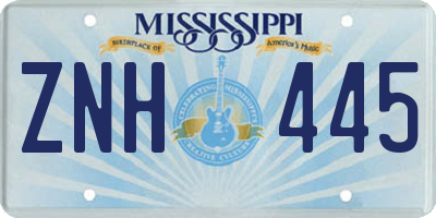 MS license plate ZNH445