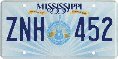 MS license plate ZNH452