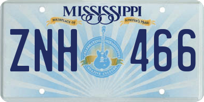 MS license plate ZNH466
