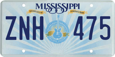 MS license plate ZNH475