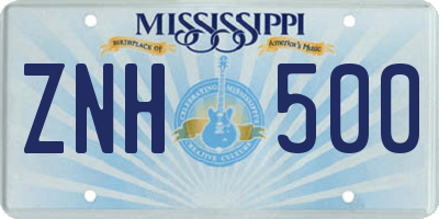MS license plate ZNH500