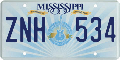 MS license plate ZNH534