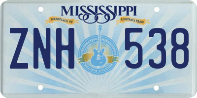 MS license plate ZNH538