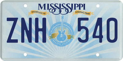 MS license plate ZNH540