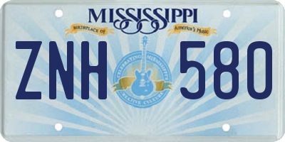 MS license plate ZNH580
