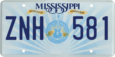 MS license plate ZNH581