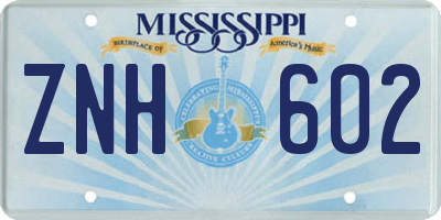 MS license plate ZNH602