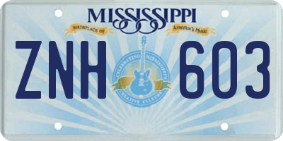MS license plate ZNH603