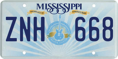 MS license plate ZNH668
