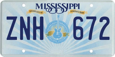 MS license plate ZNH672