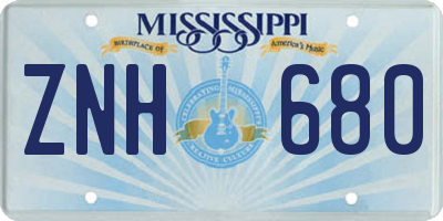 MS license plate ZNH680