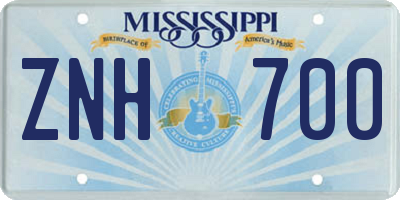 MS license plate ZNH700