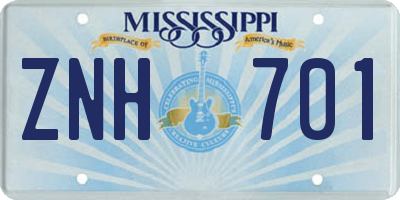 MS license plate ZNH701