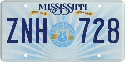 MS license plate ZNH728