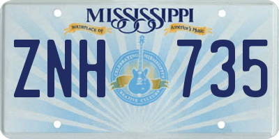 MS license plate ZNH735