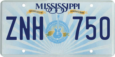 MS license plate ZNH750