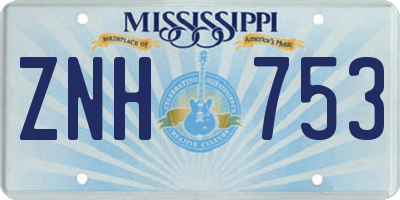 MS license plate ZNH753