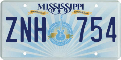 MS license plate ZNH754