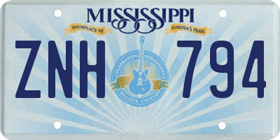 MS license plate ZNH794