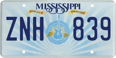 MS license plate ZNH839